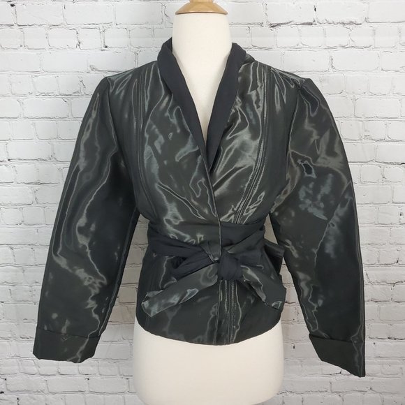 SARAH PACINI Designer Iridescent Black Cropped Jacket SP sz 2 (8-10) - Picture 1 of 6